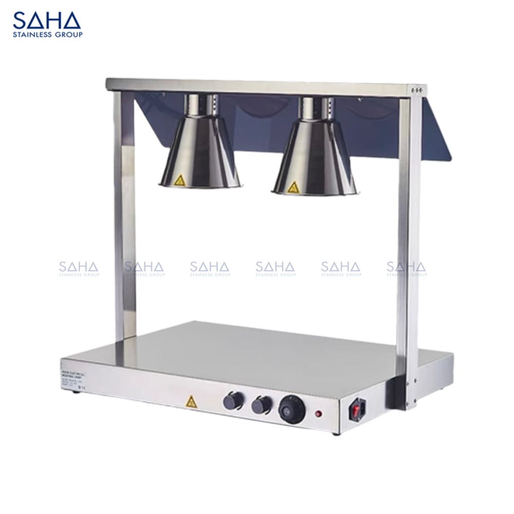 SAHA 2-Bulb Counter Top Food Heat Lamp w Station and 1-Side Guard - Stainless Model SHFHS5CWCS Web SAHA - 2-Bulb Counter Top Food Heat Lamp w/Station and 1-Side Guard - Stainless - SHFHS5CWCS